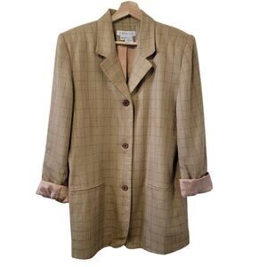 Old Money Vintage Oversized Jacket Blazer Suit Coat Checkered Pattern Women's 14